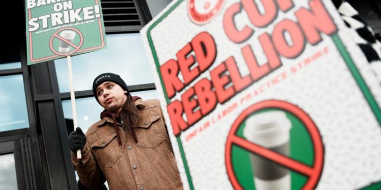 More than 1,000 Starbucks workers strike at 65 stores on Red Cup Day